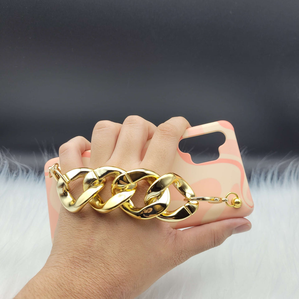 Pink Swirl Golden Chain Holder Phone Case Cover