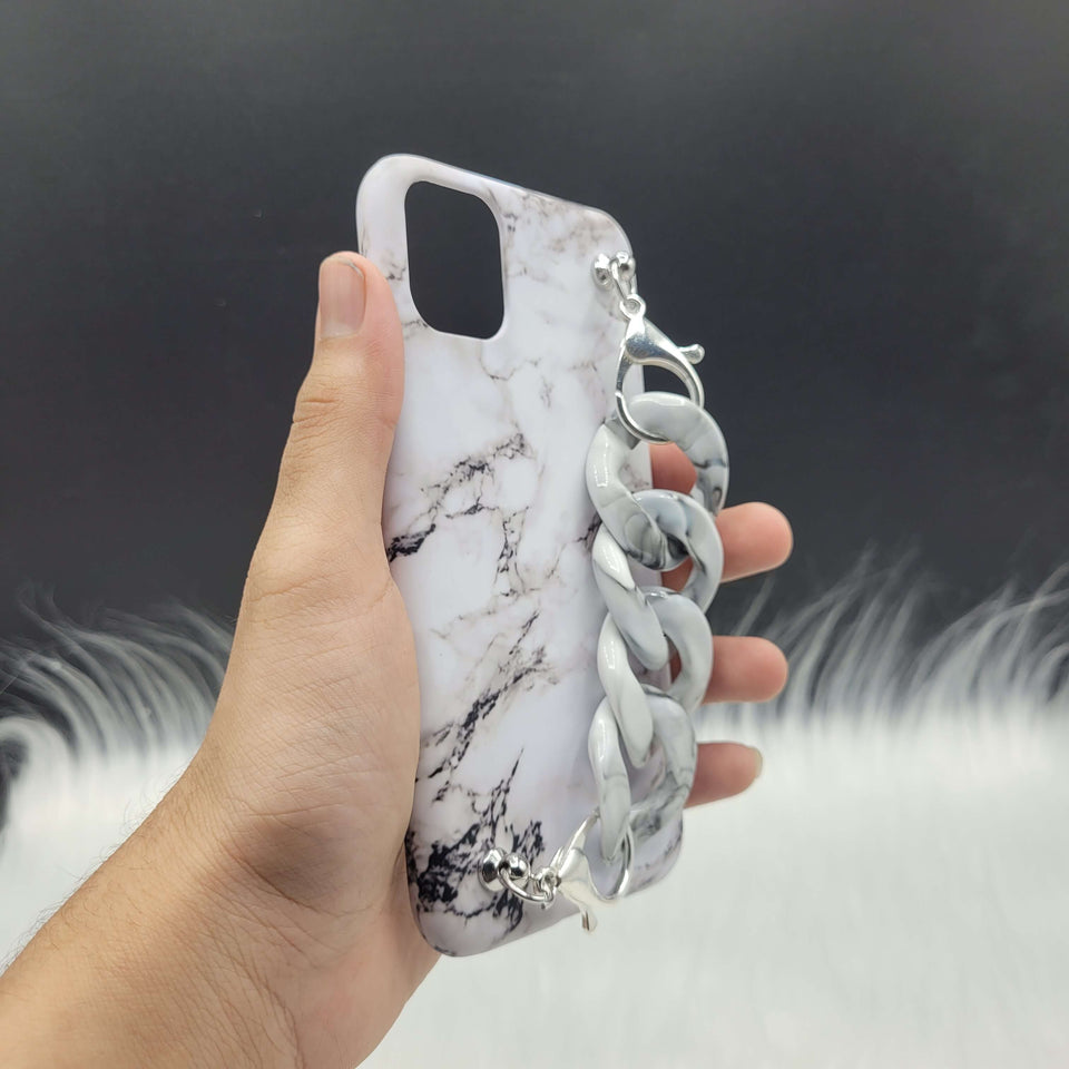White Marble Case Cover With Marble Chain Holder