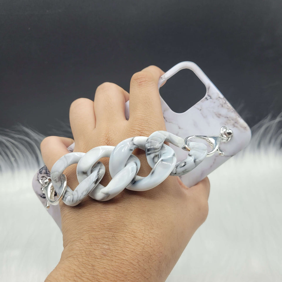White Marble Case Cover With Marble Chain Holder