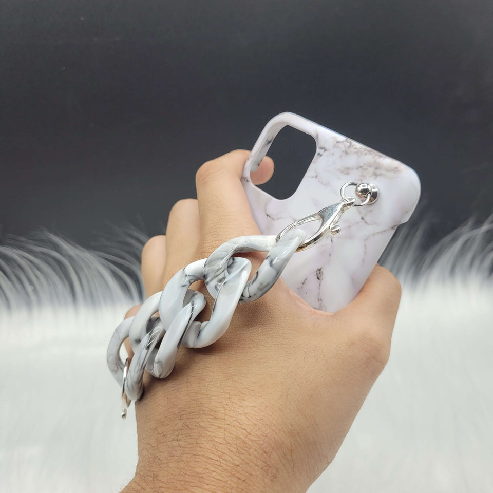 White Marble Case Cover With Marble Chain Holder
