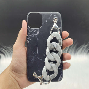 Black Marble Case Cover With Marble Chain Holder