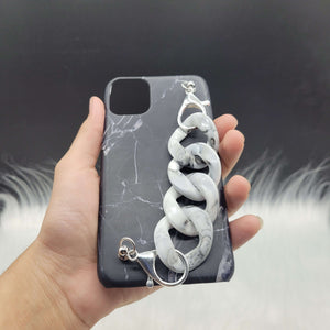 Black Marble Case Cover With Marble Chain Holder