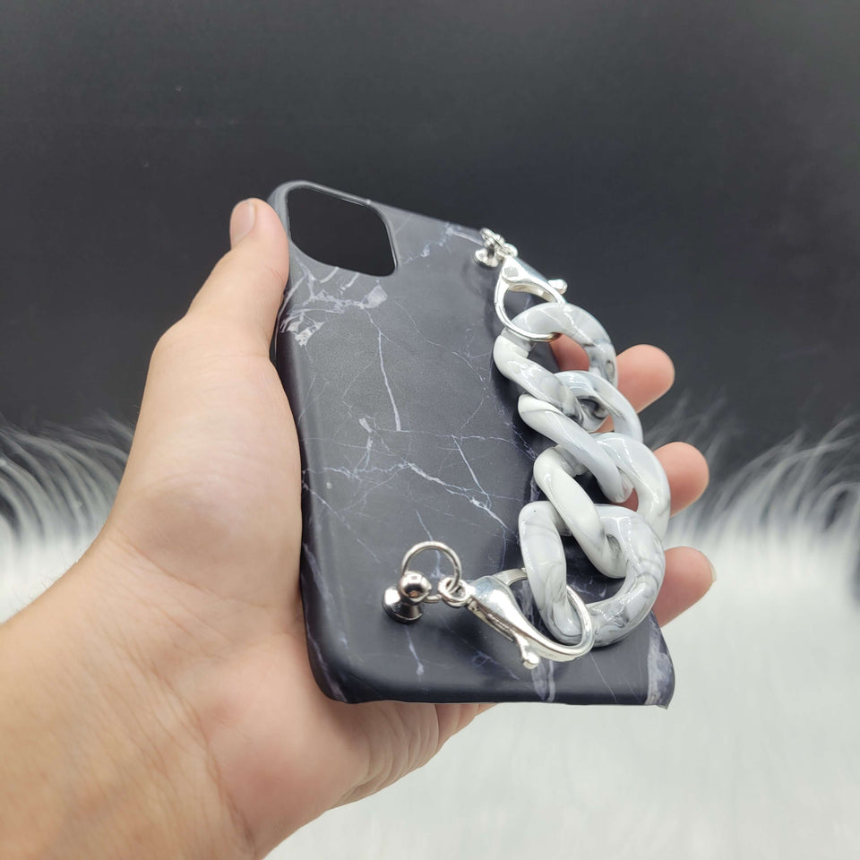 Black Marble Case Cover With Marble Chain Holder