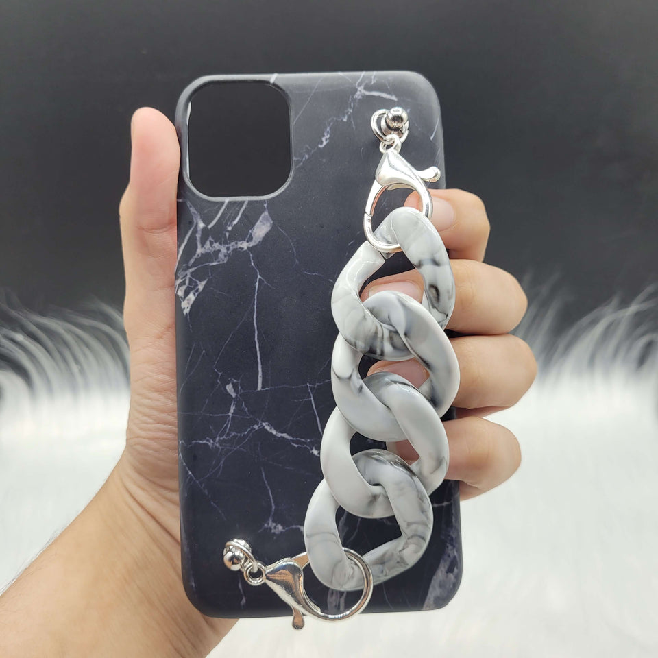 Black Marble Case Cover With Marble Chain Holder