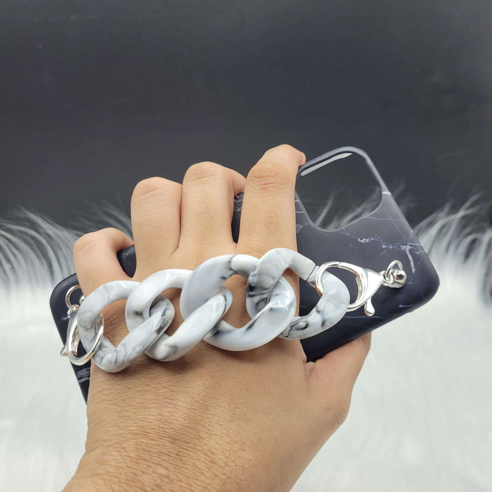 Black Marble Case Cover With Marble Chain Holder