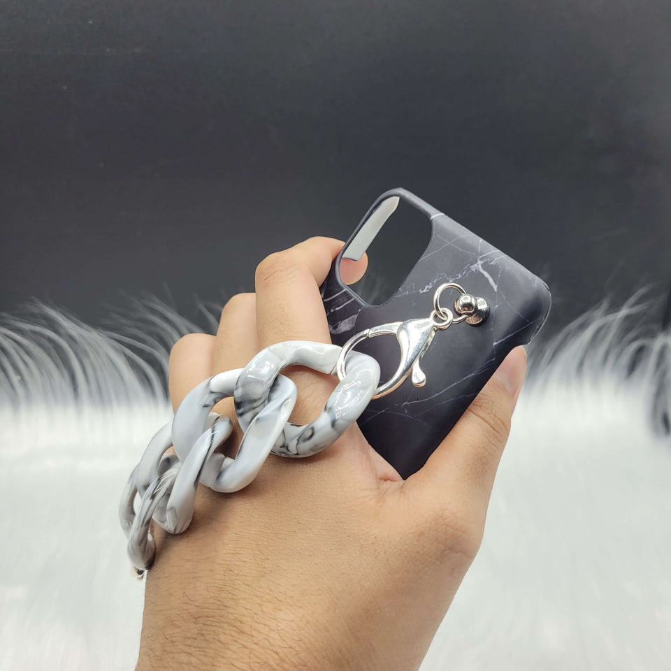 Black Marble Case Cover With Marble Chain Holder
