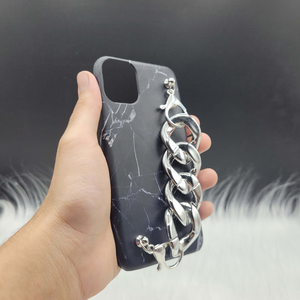 Black Marble Silver Chain Designer Case Cover