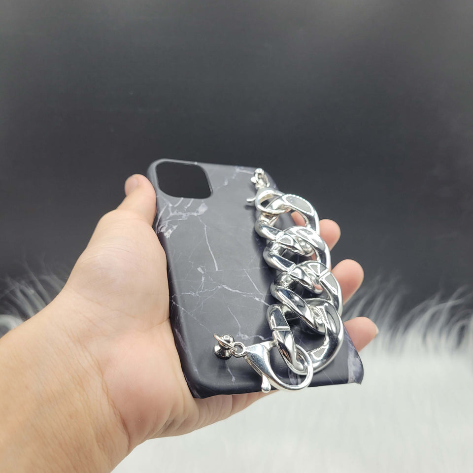 Black Marble Silver Chain Designer Case Cover