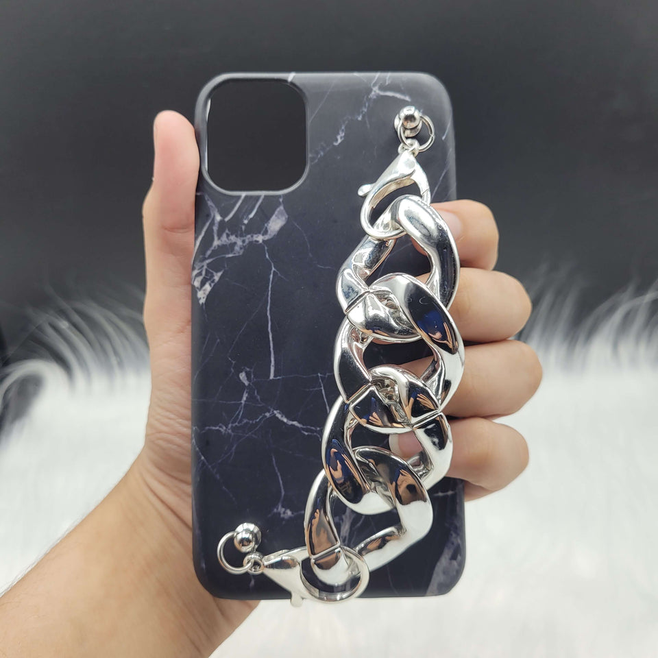 Black Marble Silver Chain Designer Case Cover