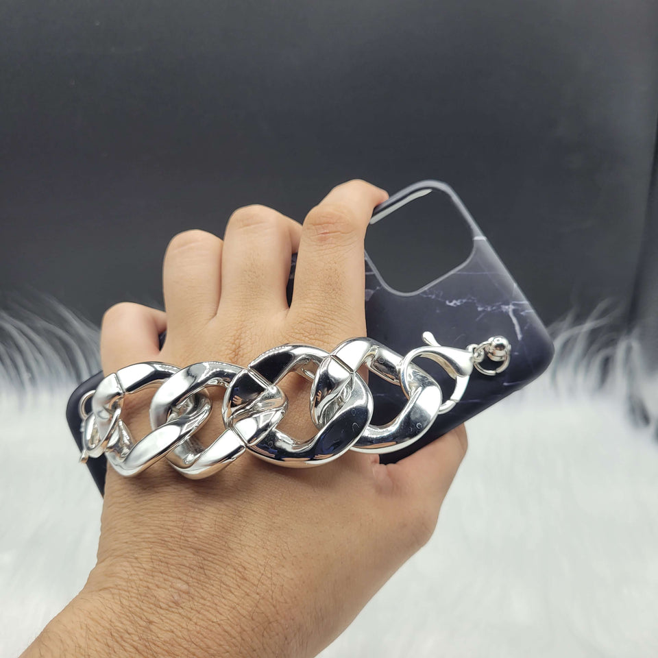 Black Marble Silver Chain Designer Case Cover
