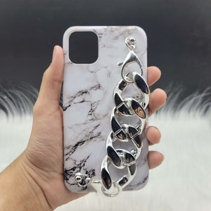 White Marble Silver Chain Case Cover With Holder