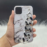 White Marble Silver Chain Case Cover With Holder