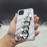 White Marble Silver Chain Case Cover With Holder