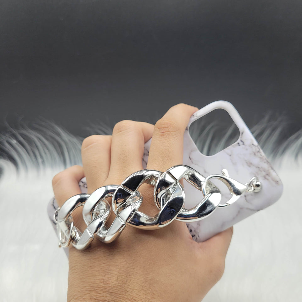 White Marble Silver Chain Case Cover With Holder