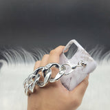 White Marble Silver Chain Case Cover With Holder