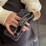 iPhone Luxury Brand FD Strap Holder Case Cover Brown