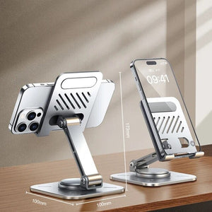 Aluminum Alloy 360° Rotating Adjustable Folding Mobile Phone And Tablet Silver Stand Holder