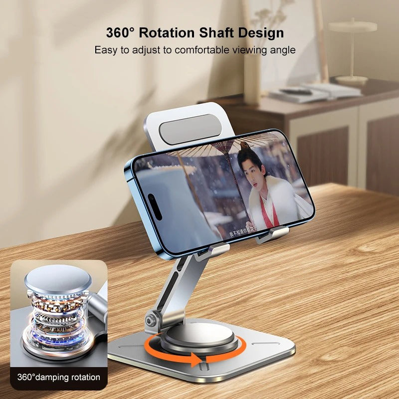 Aluminum Alloy 360° Rotating Adjustable Folding Mobile Phone And Tablet Silver Stand Holder