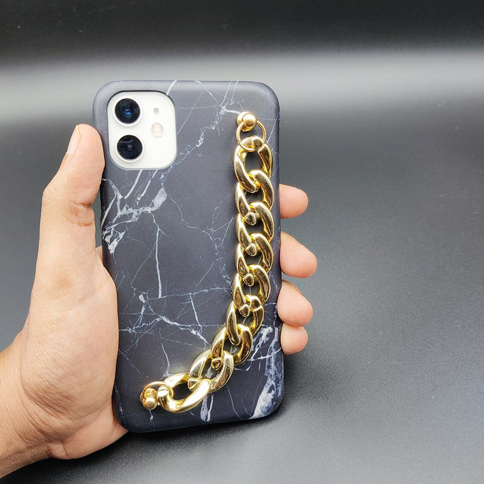 Black Marble Glossy Chain Holder Case