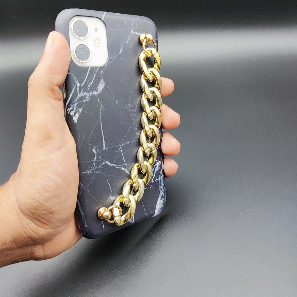 Black Marble Glossy Chain Holder Case