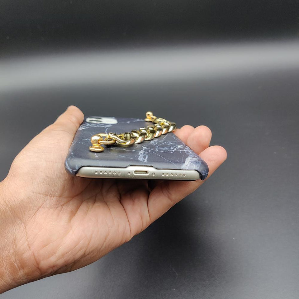 Black Marble Glossy Chain Holder Case