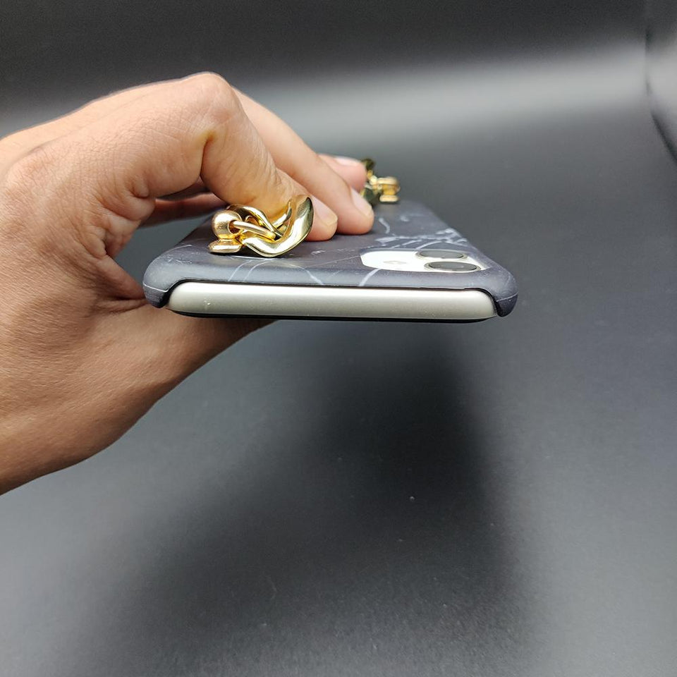 Black Marble Glossy Chain Holder Case