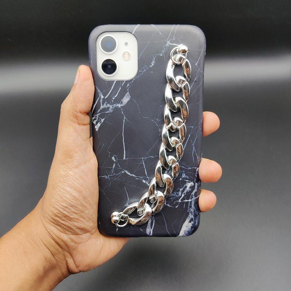 Black Marble Glossy Chain Holder Case