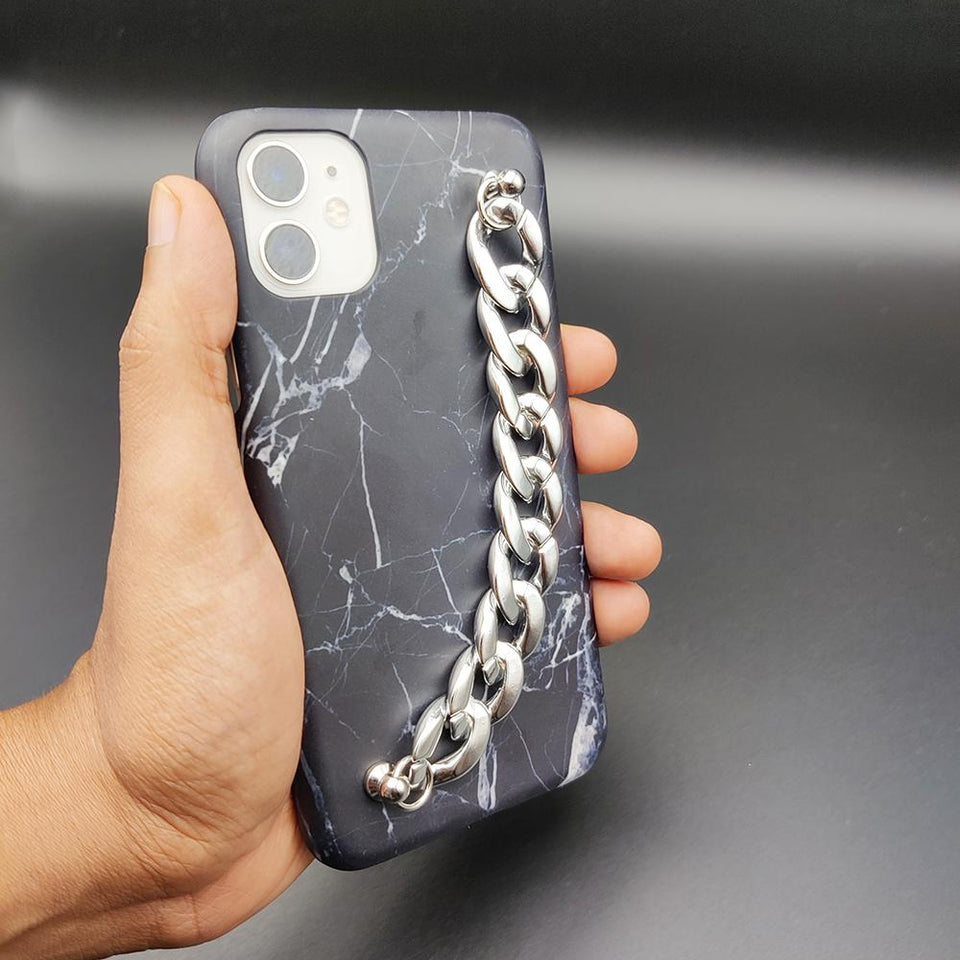 Black Marble Glossy Chain Holder Case