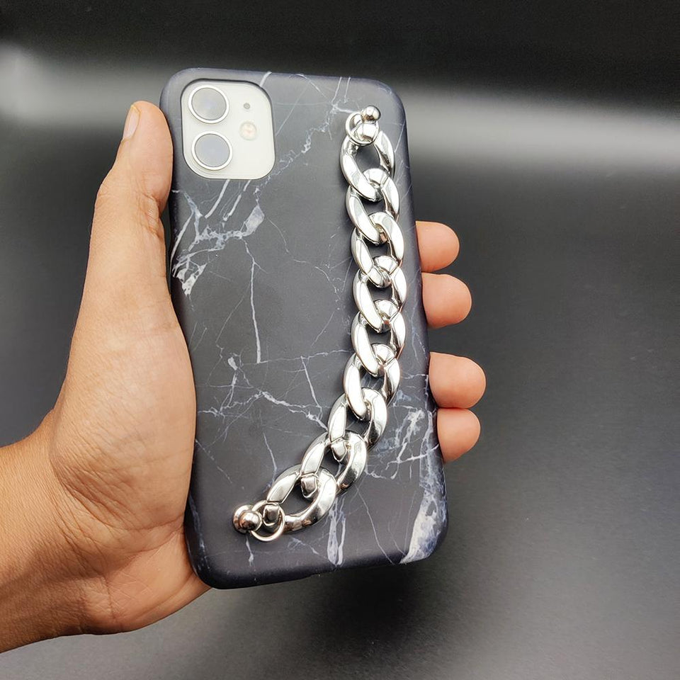 Black Marble Glossy Chain Holder Case