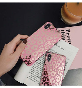 iPhone Pink Leopard Luxury Blue Ray Case Cover