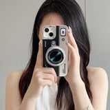 iPhone 15 Series Luxury Sliver Plated Camera Design Case Cover With Pop Holder