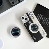 iPhone 15 Series Luxury Sliver Plated Camera Design Case Cover With Pop Holder