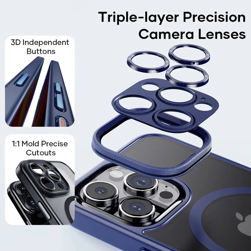 iPhone 15 Series Translucent Matte Finish Camera Lens Protection Magnetic Magsafe Case Cover