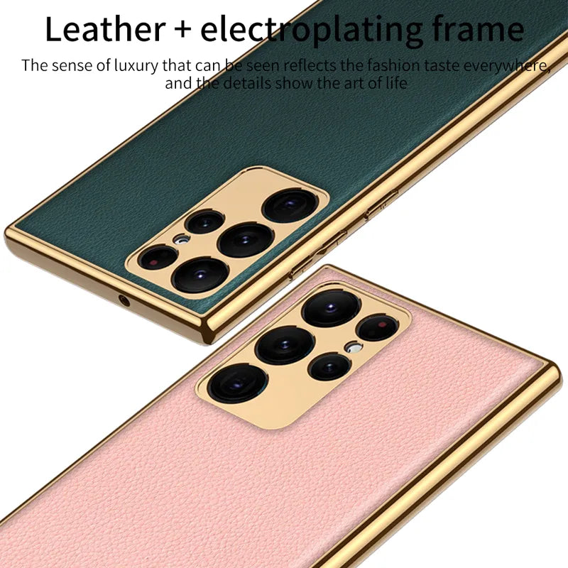 Samsung Galaxy S23 Ultra Luxury Chrome Plated Soft Silicone Leather Case Cover