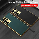Samsung Galaxy S23 Ultra Luxury Chrome Plated Soft Silicone Leather Case Cover