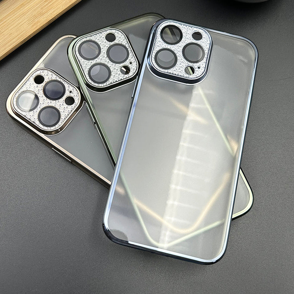 iPhone Luxury Crystal Diamond Plating Lens Protection Clear Transparent Matte Case Cover