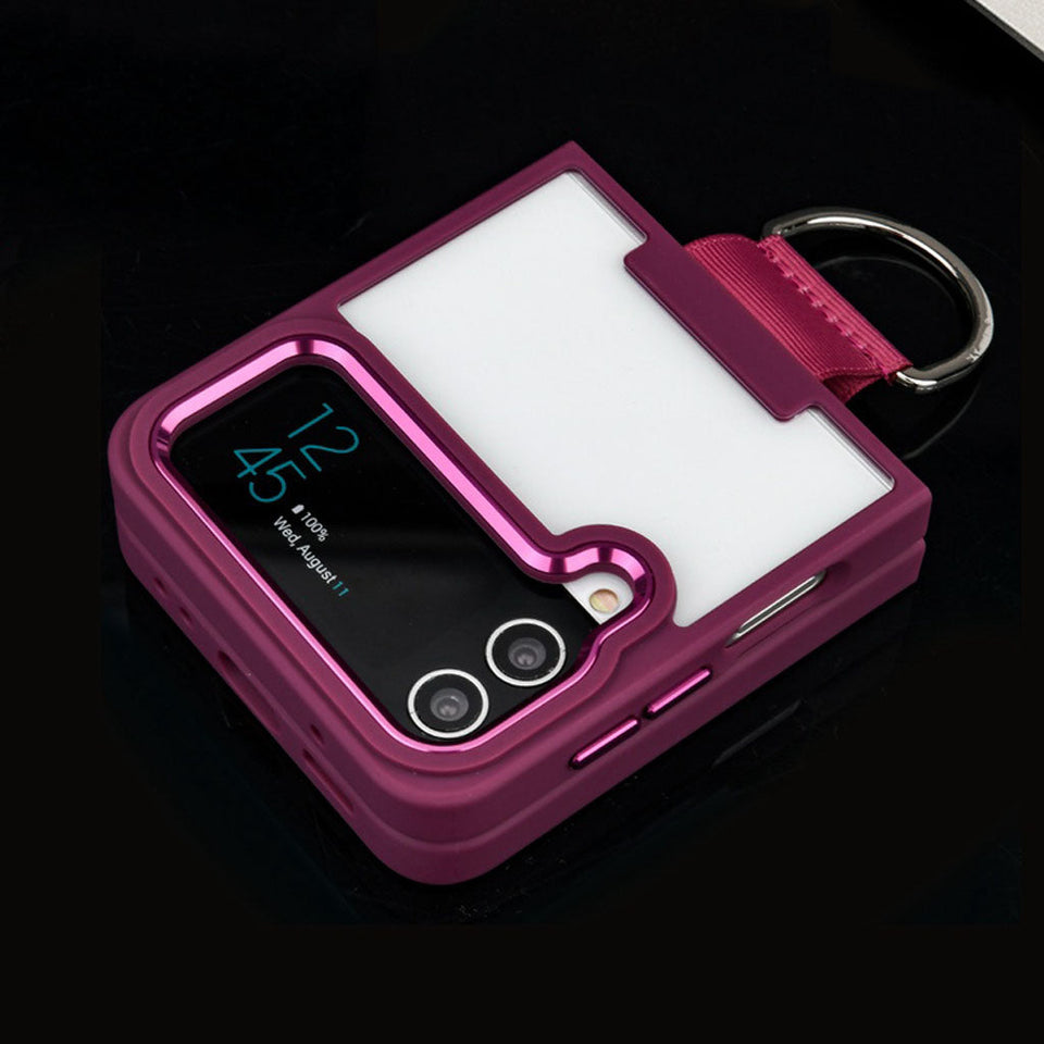 Samsung Galaxy Z Flip 4 Transparent Shockproof Clear Case With Metal Ring Stand