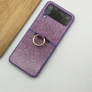 Samsung Galaxy Z Flip 4 Shimmer Glitter Bling Metal Ring Holder Case Cover