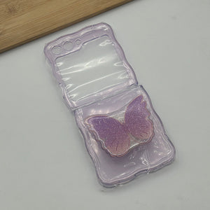 Samsung Galaxy Z Flip Series Purple Transparent Case Cover With Butterfly Shape Holder