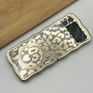 Samsung Galaxy Z Flip 4 Luxury Gold Plating Leopard Print Magsafe Case Cover