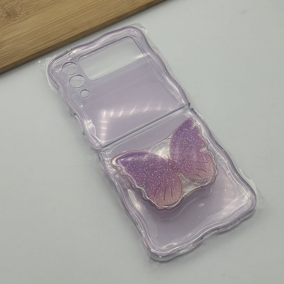 Samsung Galaxy Z Flip Series Purple Transparent Case Cover With Butterfly Shape Holder