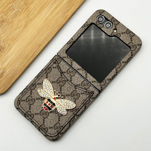 Samsung Galaxy Z Flip 5 Luxury GG Bee Design Card Holder Leather Case Cover