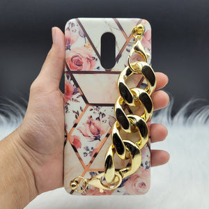 Flower Marble Golden Chain Holder Case Cover