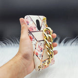 Flower Marble Golden Chain Holder Case Cover