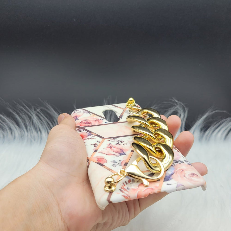Flower Marble Golden Chain Holder Case Cover
