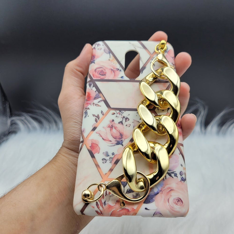 Flower Marble Golden Chain Holder Case Cover