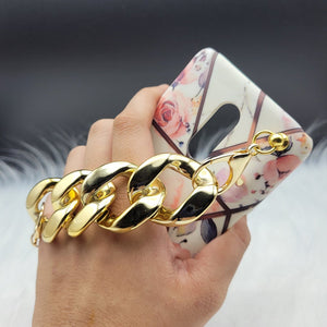 Flower Marble Golden Chain Holder Case Cover