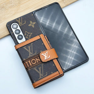 Samsung Galaxy Z Fold 4 Luxury Brand Leather Case Cover With Card Holder Brown Clearance Sale