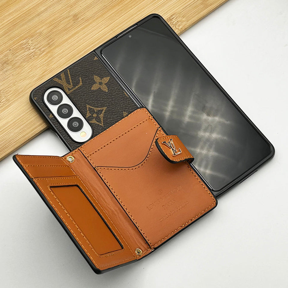 Samsung Galaxy Z Fold 4 Luxury Brand Leather Case Cover With Card Holder Brown Clearance Sale
