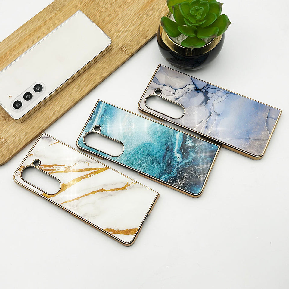 Samsung Galaxy Z Fold 5 Chrome Plated Marble Design Case Cover